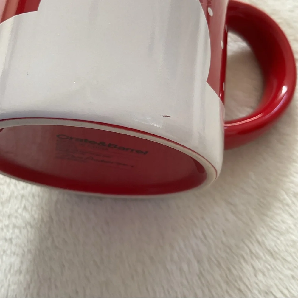 Crate & Barrel Winter Snowman Mug | Holiday Coffee Cocoa Cup Red White